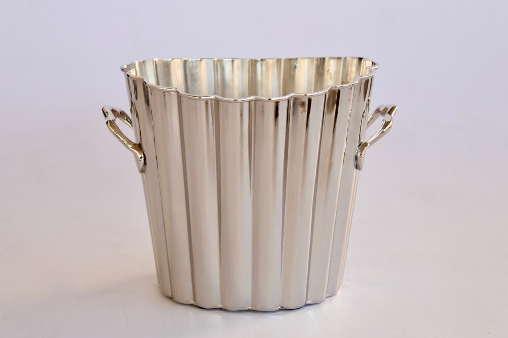 Large Round Silver Fluted Wine Cooler